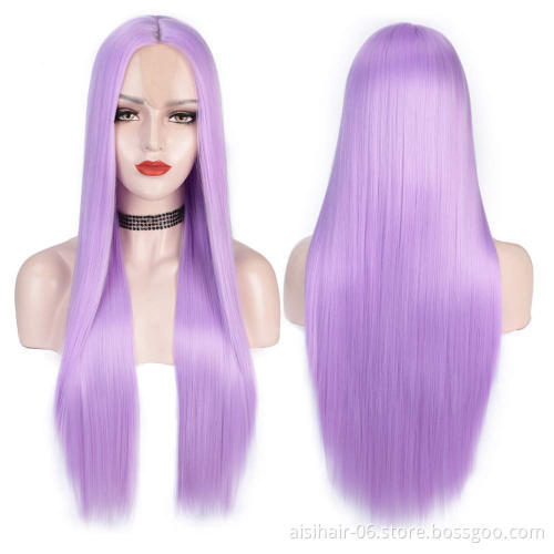 Aisi Hair Wholesale Vendor Cheap Cosplay Party Middle Part Purple Long Silky Straight Wig For Black Women Synthetic Hair Wigs